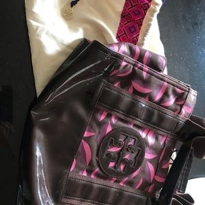 Authentic Tory Burch brown lipstick tote.